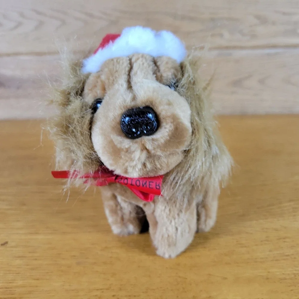 Vtg 1987 Isotoner Cocker Spaniel Christmas Plush Puppy Dog Santa Hat Toy 6